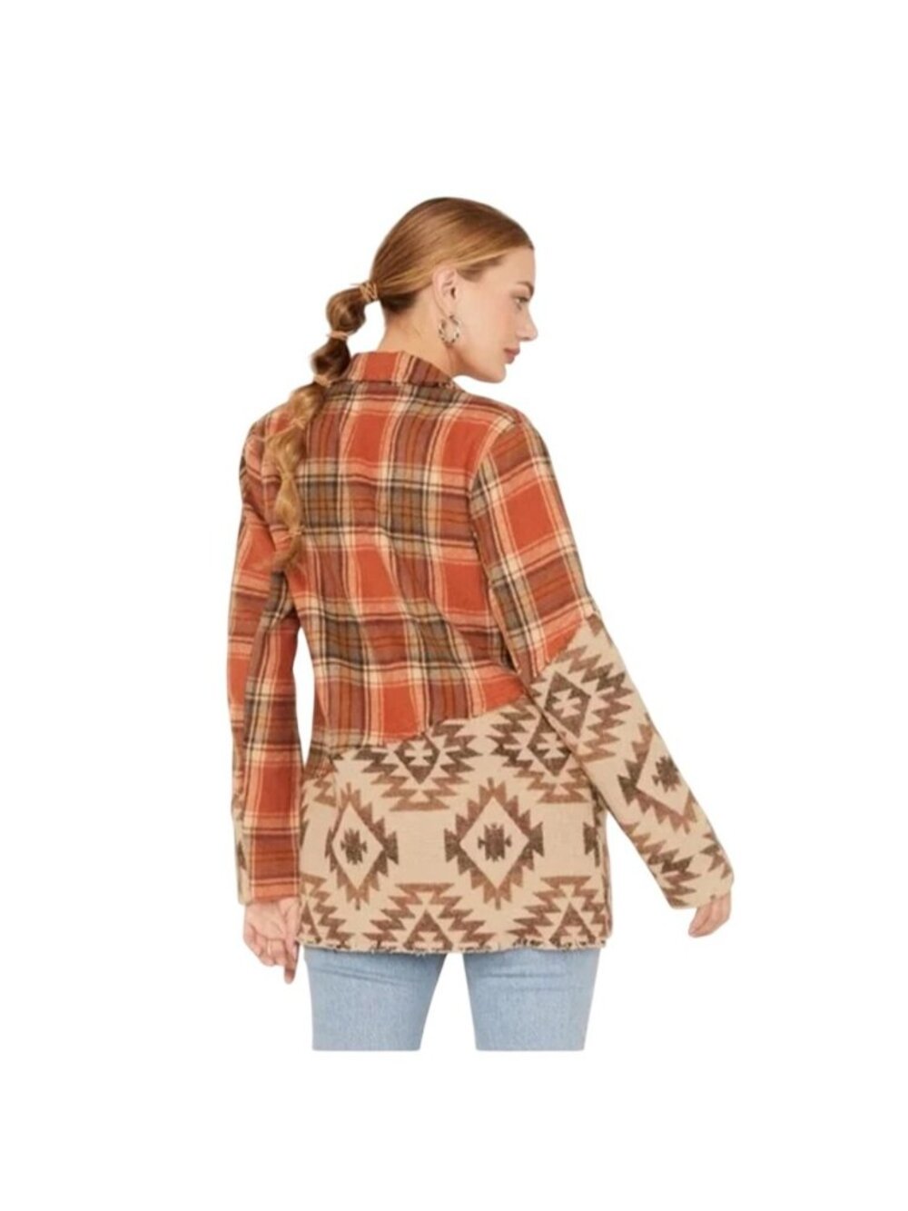 Miss Me Mixed Print Plaid & Aztec Patchwork Blazer Jacket - Medium - Picture 2 of 10
